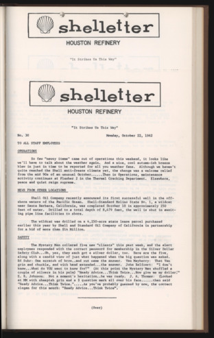 Shelletter, No. 30, October 22, 1962