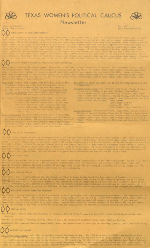 Texas Women's Political Caucus Newsletter, Vol. 3, No. 8, May 1975