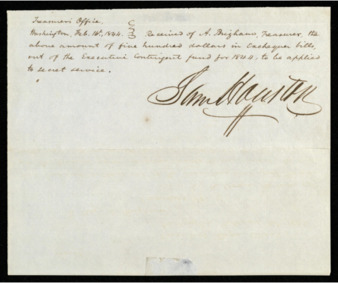 Receipt from Asa Brigham and signed by Sam Houston
