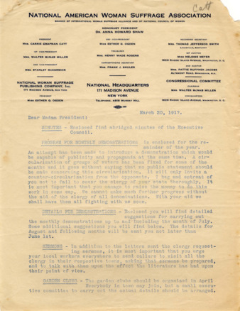 Letter from Carrie Chapman Catt to the President