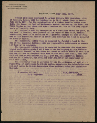 Notice of intent to receive proposals for White Oak Bayou bridge