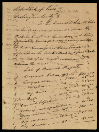 Inventory and appraisement of the estate of Samuel Gates by John P. Coles