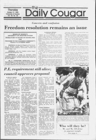 The Daily Cougar. Vol. 49, No. 30, October 21, 1982.