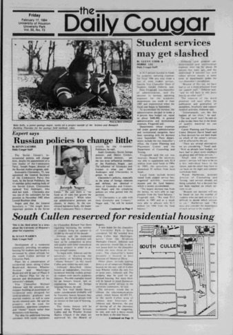 The Daily Cougar. Vol. 50, No. 73, February 17, 1984.