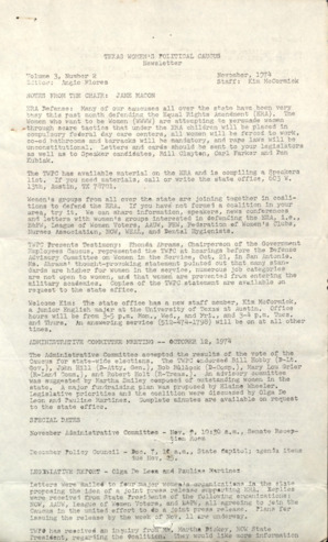 Texas Women's Political Caucus Newsletter, Vol. 3, No. 2, November 1974