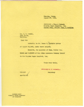 Letter from R. E. Powell to J. Y. Powell, 1931 August 27