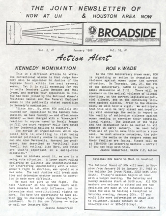 The Joint Newsletter of National Organization for Women at UH & Houston Area National Organization for Women January 1988