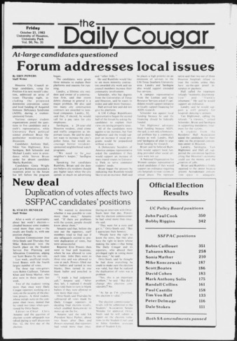 The Daily Cougar. Vol. 50, No. 31, October 21, 1983.