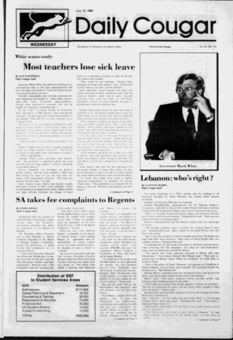 The Daily Cougar. Vol. 51, No. [116], July 10, 1985.