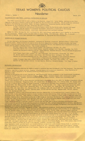 Texas Women's Political Caucus Newsletter, Vol. 4, No. 7, March 1976