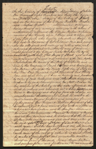 Transfer from Stephen Nicholson of a deed for a half league of land