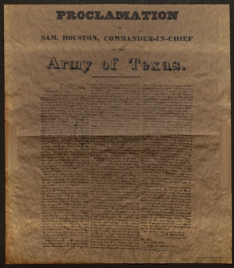 Proclamation of Sam Houston, Commander-in-Chief of the Army of Texas