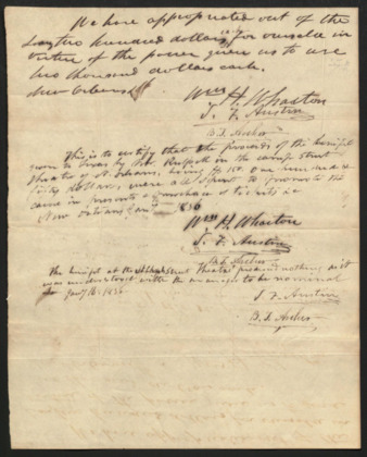 Document certifying the fundraising for the Texian cause