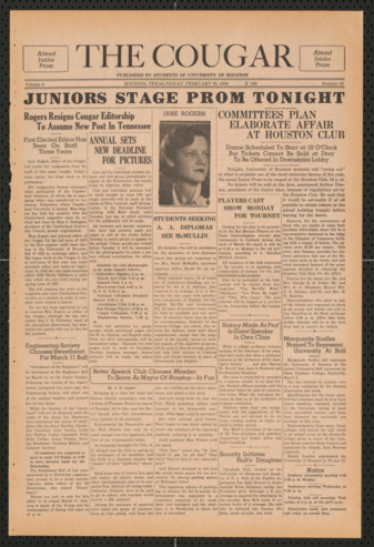 The Cougar, Vol. 4, No. 19, February 25, 1938