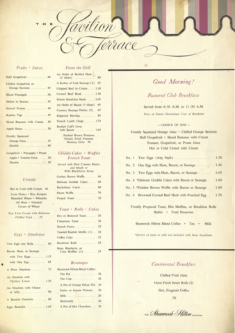 Pavilion and Terrace breakfast menu