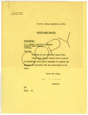 Letter from W. T. Sinclair to R. E. Powell, 1926 September 4