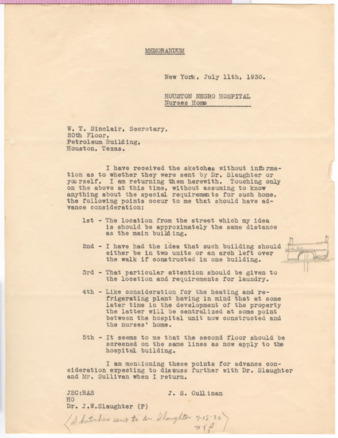 Memorandum from J. S. Cullinan to W. T. Sinclair, 1930 July 11