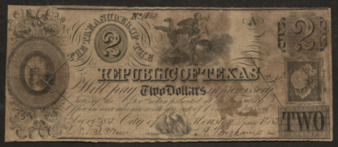 Republic of Texas, Monetary bill for $2