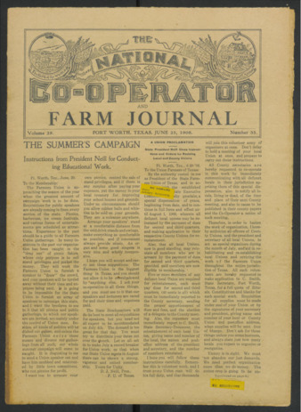 The National Co-Operator and Farm Journal, Vol. 29, No. 35, June 25, 1908