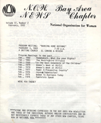 NOW News Bay Area Chapter, Vol. XI, No. 2, February 1983