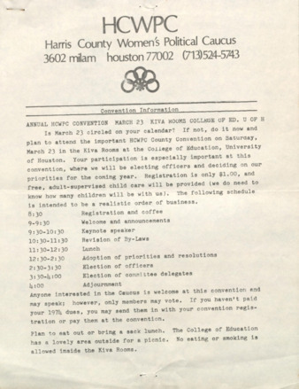 Harris County Women's Political Caucus, March 1974
