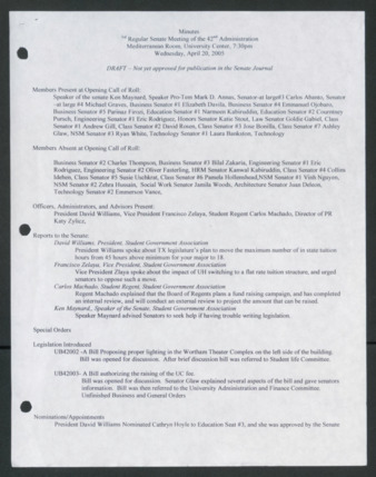 Order of Business Minutes, 3rd Senate Meeting of the 42nd Administration, April 20, 2005