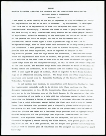 Houston Volunteer Committee for Delegate and IWY Commissioner Registration report