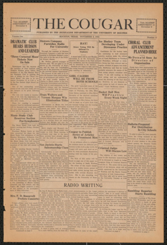 The Cougar, Vol. 1, No. 4, November 2, 1934