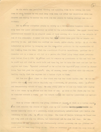 Manuscript recalling Minnie Fisher's family and childhood memories about growing up on Fisher Farms