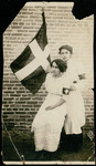 Leonor Villegas de Magnón and Aracelito Garcia with flag of La Cruz Blanca