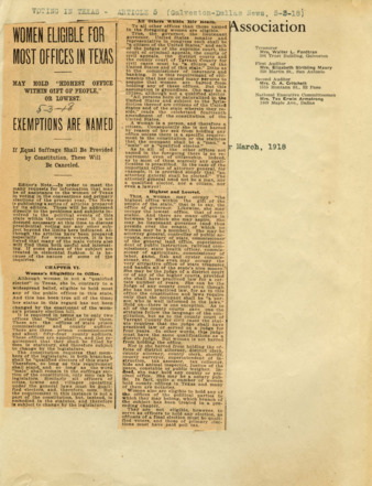 Women Eligible For Most Offices in Texas, Exemptions Named
