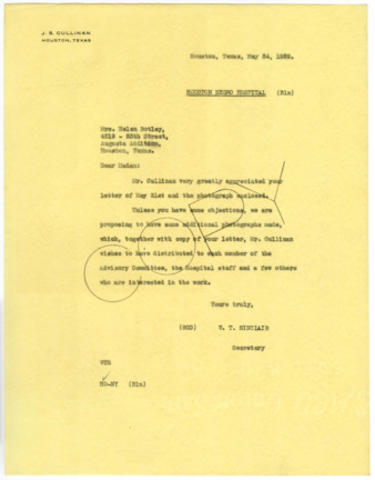 Letter from W. T. Sinclair to Mrs. Helen Botley, 1929 May 24