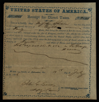 Receipt of an $8.40 payment by John Shearn for taxes