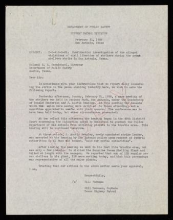 Copy of letter from Hill Foreman to H. H. Carmichael, 1938 February 21