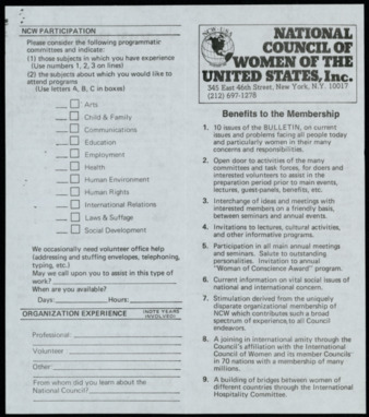 National Council of Women of the United States membership brochure