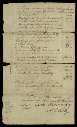 Receipts for items purchased by A. J. Cody from Hiram Atkinson, deceased