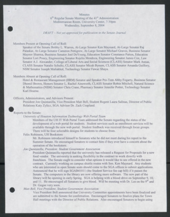 Order of Business [Minutes], 6th Senate Meeting of the 41st Administration, September 8, 2004