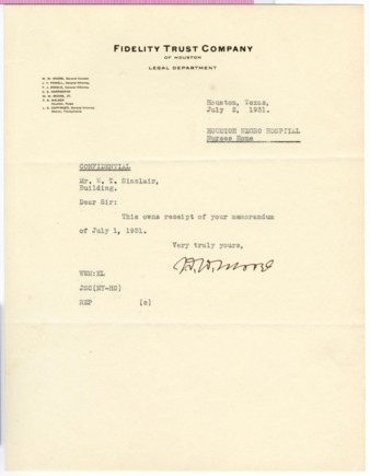 Letter from W. W. Moore to W. T. Sinclair, 1931 July 2