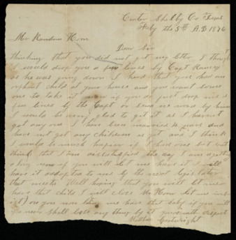 Letter from Matthew Cartwright to Ransom Horn regarding possibly adopting an orphan child