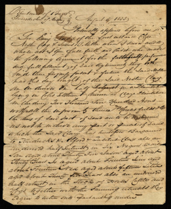 Property agreement between Nestor Clay and James B. Miller including enslaved people and land