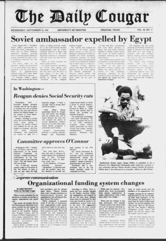 The Daily Cougar. Vol. 48, No. 11, September 16, 1981.