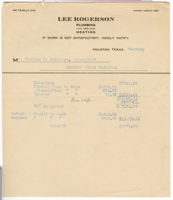 Balance statement to Maurice J. Sullivan, 1926 July 27