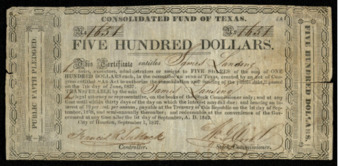 Consolidated Fund of Texas certificate to James Lansing