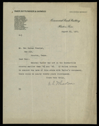 Research material accompanying “A Report of Hurricanes, and Conditions Indicating a Hurricane, in the Vicinity of Galveston, Texas, from 1867 to 1916” by Rex Dunbar Frazier