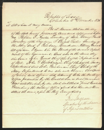 Certificate affirming that officials appeared before Ingram