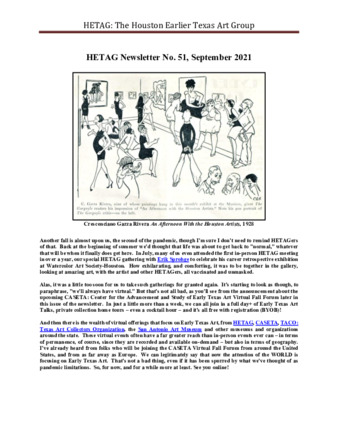 HETAG: The Houston Earlier Texas Art Group Newsletter, No. 51, September 2021