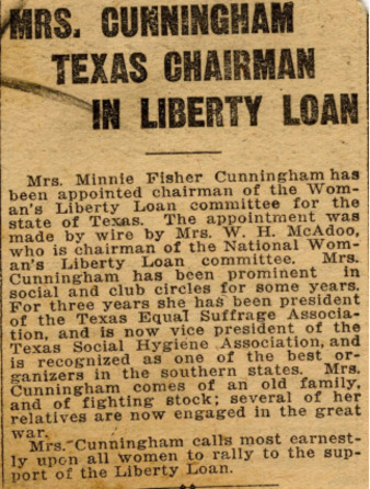 Mrs. Cunningham Texas Chairman in Liberty Loan
