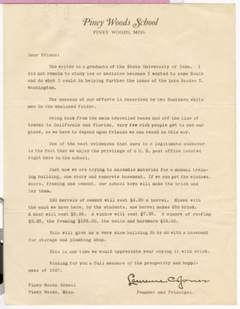 Letter from Laurence C. Jones, 1926-1927