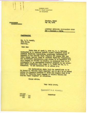 Letter from R. E. Powell to J. Y. Powell, 1934 May 28