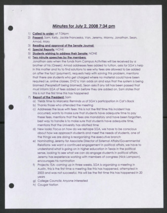 Order of Business Minutes, 7th Meeting of the 45th Administration, July 2, 2008